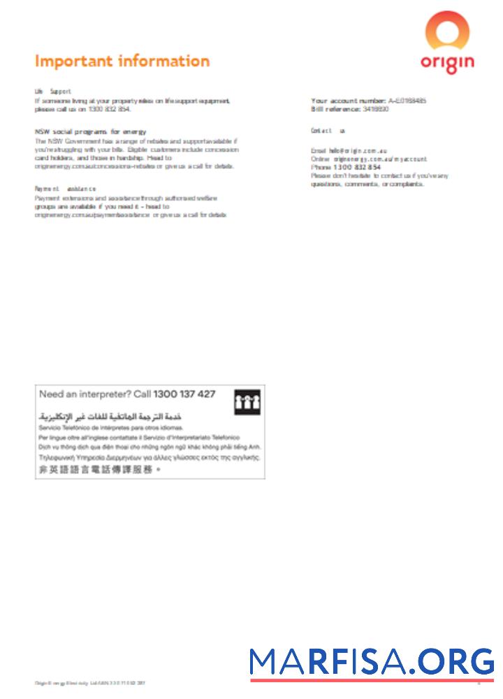 Blank Origin utility business bill, page 4, SCR example